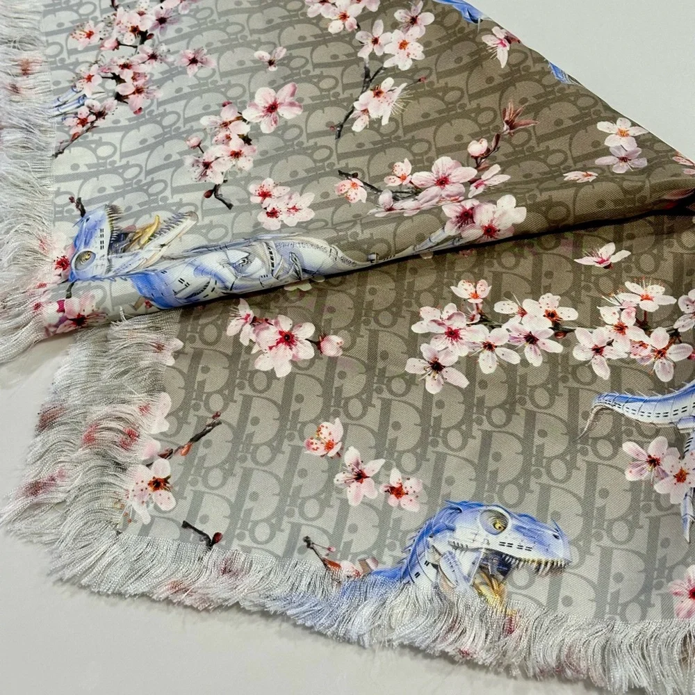 Authentic Dior Sorayama Oblique Dinosaur Silk Scarf